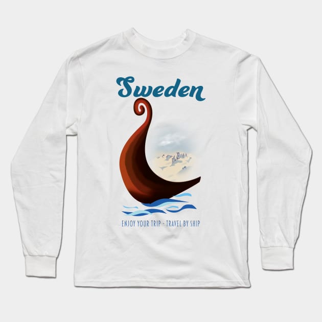 Sweden Long boat travel poster Long Sleeve T-Shirt by nickemporium1